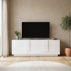 Meuble TV moderne 3 portes blanc laqué brillant Uranus