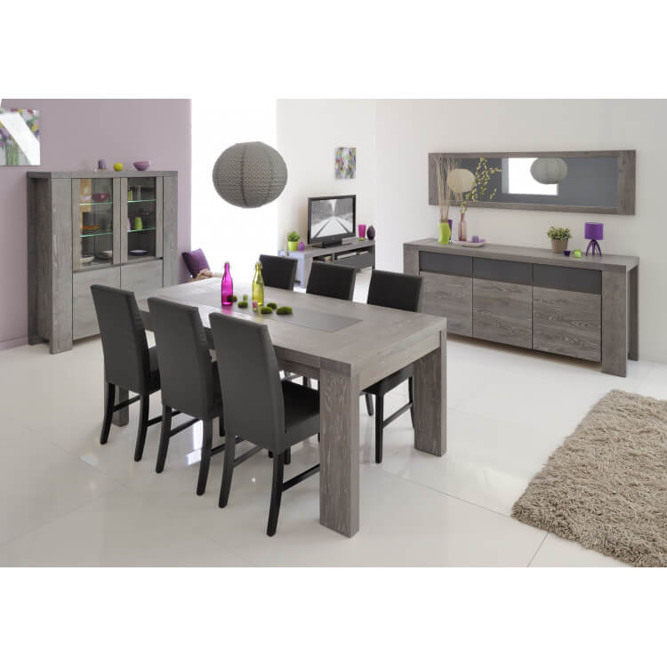 Buffet/bahut contemporain 3 portes/3 tiroirs chêne grisé /verre laqué