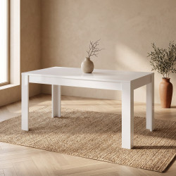 Table de salle à manger moderne laquée blanc brillant Agathe