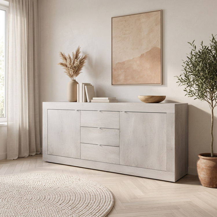 Buffet/bahut contemporain 210 cm pin blanc Agathe
