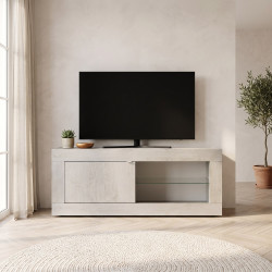 Meuble TV contemporain 140 cm pin blanc Agathe