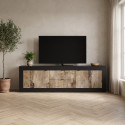 Meuble TV moderne 210 cm noir mat/ch&ecirc;ne p&eacute;ro Agathe