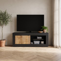 Meuble TV moderne 140 cm noir mat/ch&ecirc;ne p&eacute;ro Agathe