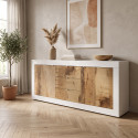 Buffet/bahut moderne 210 cm blanc/ch&ecirc;ne pero Agathe