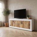 Meuble TV moderne 210 cm blanc/ch&ecirc;ne pero Agathe