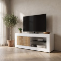 Meuble TV moderne 140 cm blanc/ch&ecirc;ne pero Agathe