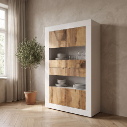 Vitrine moderne blanc/chêne pero Agathe