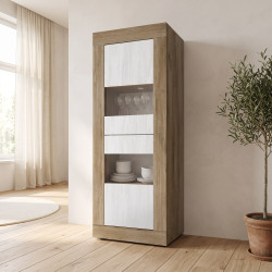Vitrine moderne 61 cm chêne mercure/blanc structuré Agathe