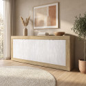 Buffet/bahut moderne 207 cm ch&ecirc;ne cadiz/blanc structur&eacute; Agathe