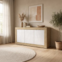 Buffet/bahut moderne 160 cm ch&ecirc;ne cadiz/blanc structur&eacute; Agathe