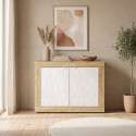 Buffet/bahut moderne 114 cm ch&ecirc;ne cadiz/blanc structur&eacute; Agathe