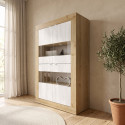 Vitrine moderne 101 cm ch&ecirc;ne cadiz/blanc structur&eacute; Agathe