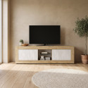 Meuble TV moderne 180 cm ch&ecirc;ne cadiz/blanc structur&eacute; Agathe