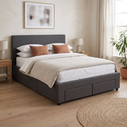 Lit avec 4 tiroirs en tissu gris foncé et sommier Ombrine
