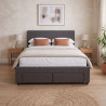 Lit avec 4 tiroirs en tissu gris foncé et sommier Ombrine