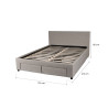 Lit avec 4 tiroirs en tissu gris clair et sommier Ombrine
