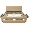 Lit avec 4 tiroirs en tissu beige et sommier Ombrine