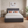 Lit coffre capitonné tissu gris foncé avec sommier Sérénade