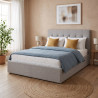 Lit coffre capitonné tissu gris clair avec sommier Sérénade