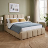 Lit coffre en tissu beige à tête de lit matelassée Cocon