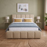 Lit coffre en tissu beige à tête de lit matelassée Cocon