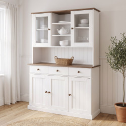 Vaisselier/argentier style campagne 131 cm en pin massif blanc Radja