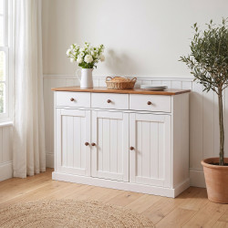 Buffet/bahut style campagne 130 cm en pin massif blanc Radja