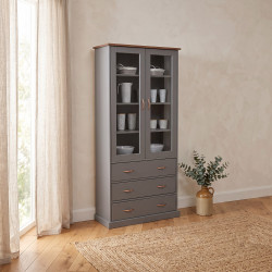 Vitrine style campagne 90 cm en pin massif vernis gris Louisa