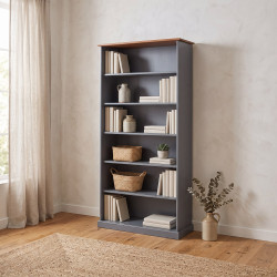 Bibliothèque style campagne en pin massif gris Louisa