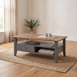 Table basse style campagne en pin massif gris Louisa