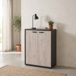 Armoire basse de bureau contemporaine 90 cm chêne/noir Salto