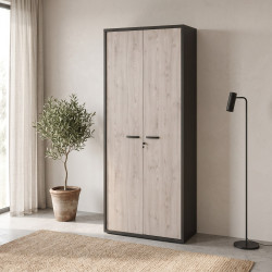 Armoire de bureau contemporaine 90 cm chêne/noir Salto