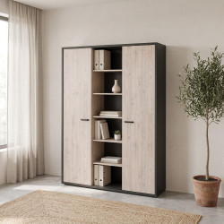 Armoire de bureau contemporaine 160 cm chêne/noir Salto