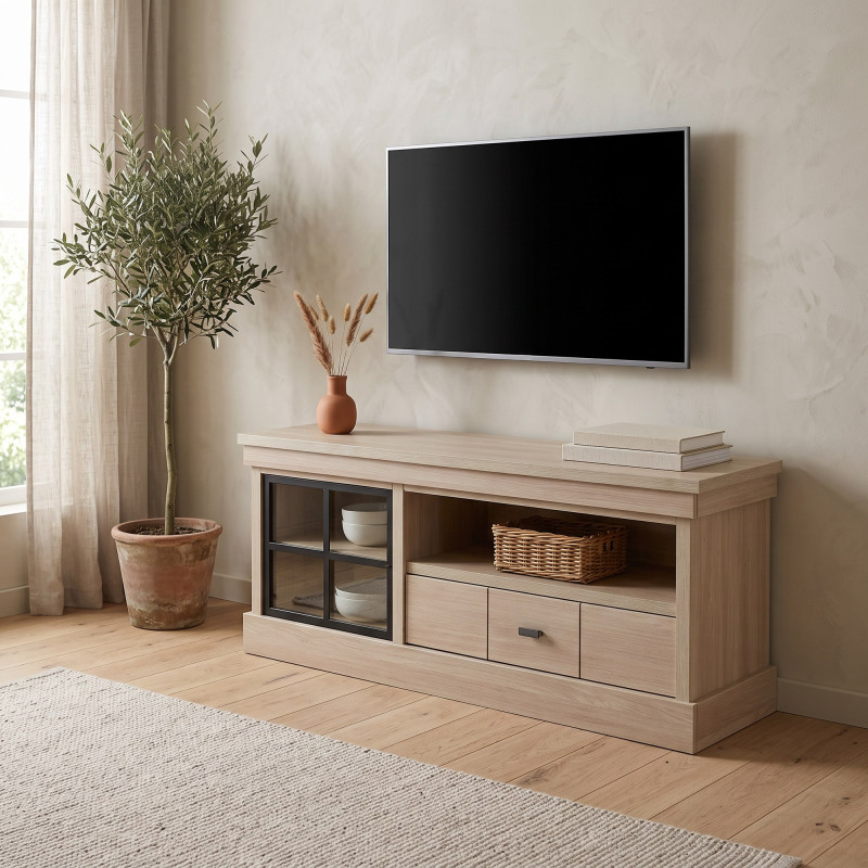 Meuble TV contemporain 115 cm coloris orme naturel Vaucluse Orme naturel