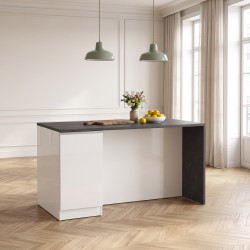 Îlot de cuisine moderne 2 portes blanc brillant/béton Solena