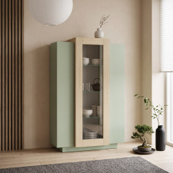 Vitrine moderne vert sauge/chêne Corso