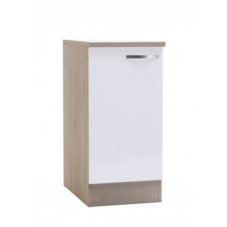 Meuble bas de cuisine contemporain 1 porte chêne brossé/blanc mat Thiva