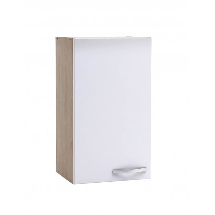 Meuble haut de cuisine contemporain 40 cm 1 porte chêne brossé/blanc mat Thiva