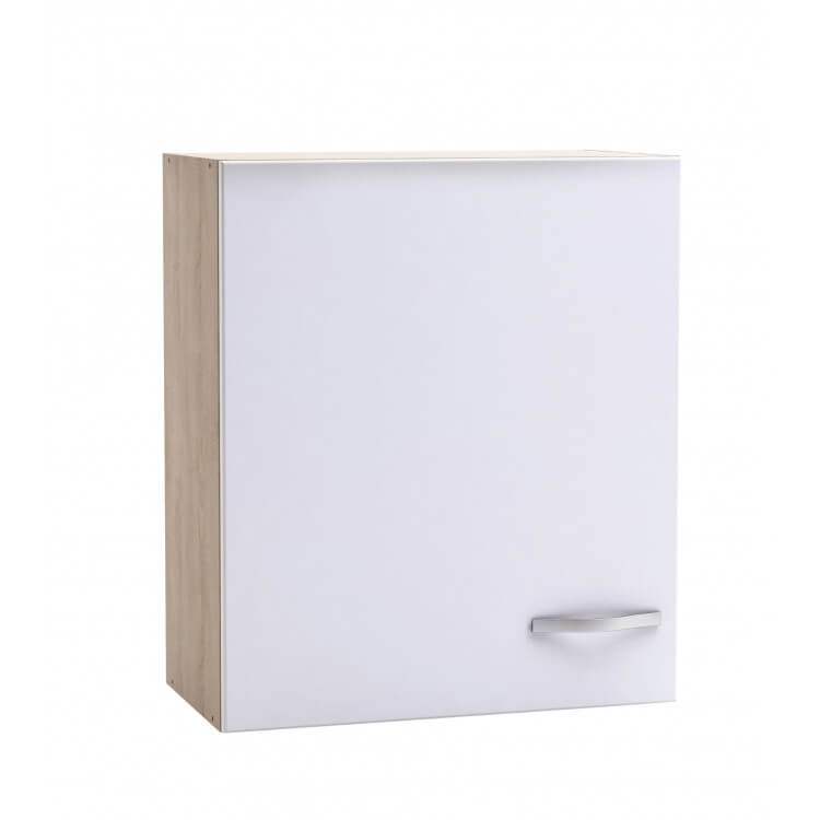 Meuble haut de cuisine contemporain 60 cm 1 porte chêne brossé/blanc mat Thiva