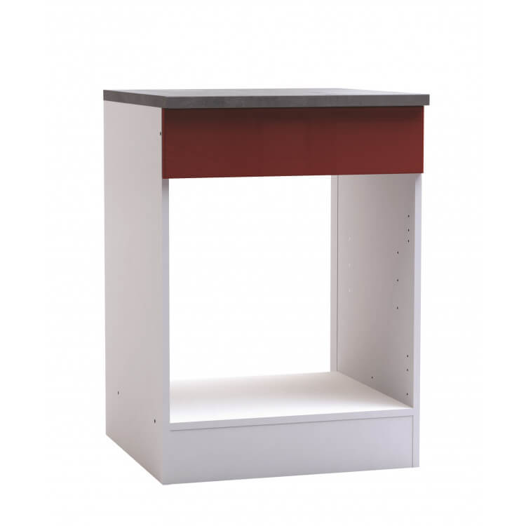 Meuble de four contemporain blanc mat/rouge brillant Cyrius