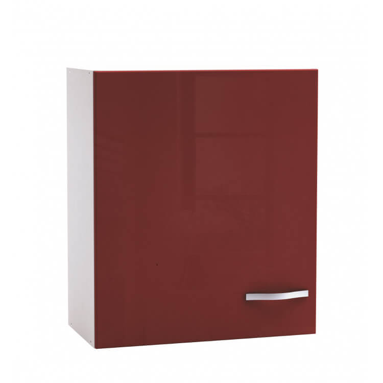 Meuble haut de cuisine contemporain 60 cm 1 porte blanc mat/rouge brillant Cyrius