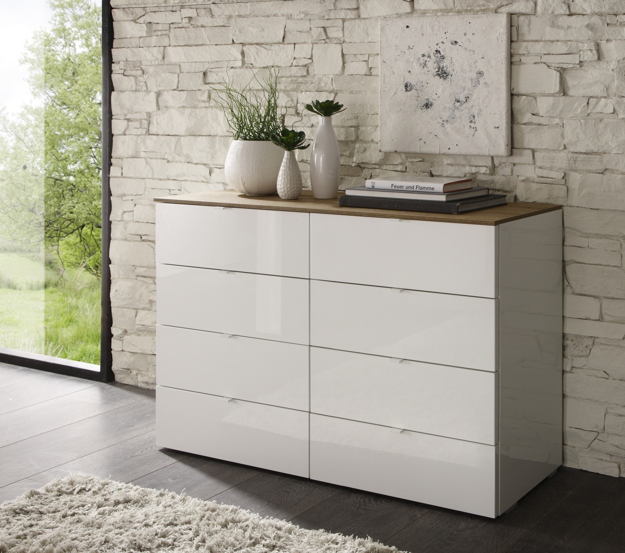 Meuble de rangement design 8 tiroirs blanc laqué Louisa