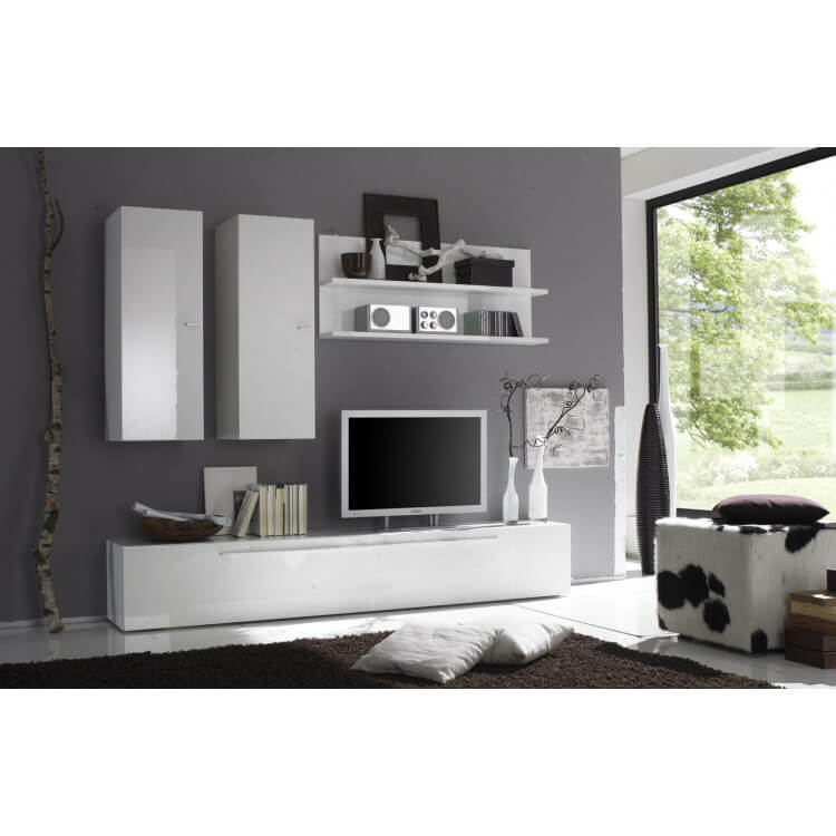 Composition TV murale design laquée blanche Livaro