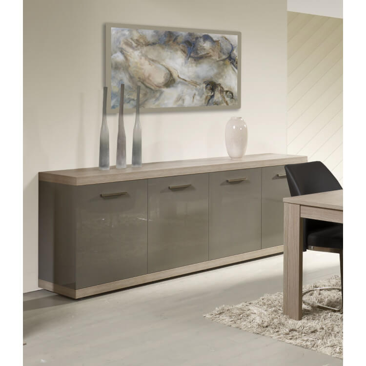 Buffet/bahut contemporain 4 portes memphis oak/gris laqué Andrea