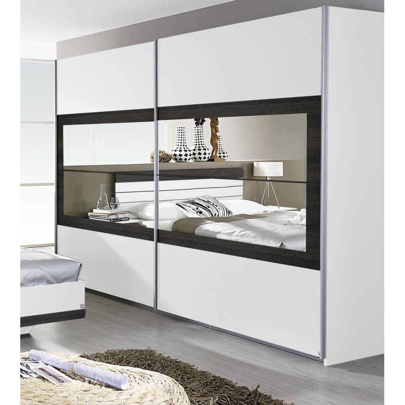 Armoire contemporaine 2 portes coulissantes 181 cm blanche/wengé Kamaro