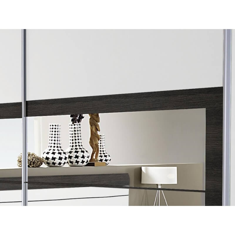 Armoire contemporaine 2 portes coulissantes 181 cm blanche/wengé Kamaro