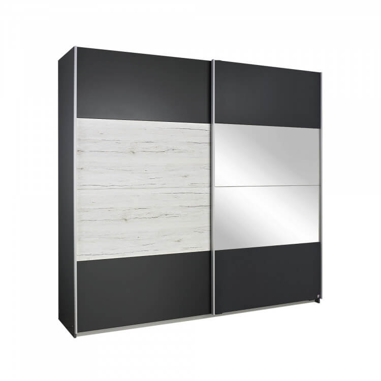 Armoire contemporaine 2 portes coulissantes 226 cm chêne clair/gris métallique Bagossa