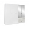 Armoire contemporaine 5 portes/2 tiroirs chêne clair/blanc Galva
