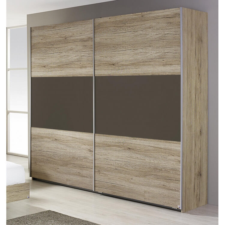 Armoire contemporaine 2 portes coulissantes 218 cm chêne clair/lavagrau Aureal