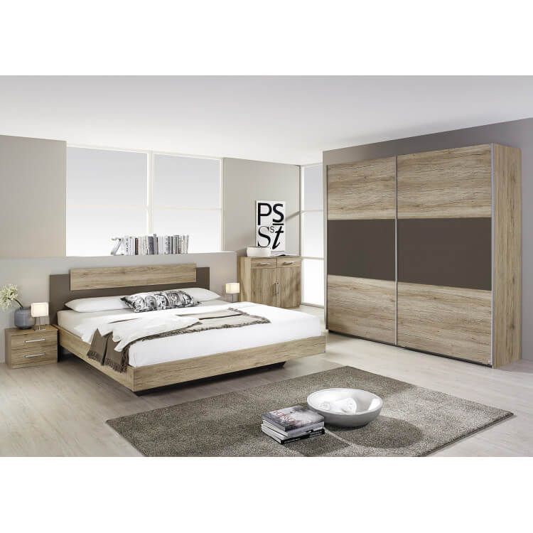 Chambre adulte contemporaine chêne clair/lavagrau Aureal II